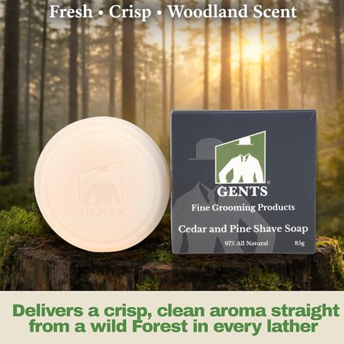 GENTS All Natural Shaving Soap Set for Men, 3 Pack Cedar & Pine, Sandalwood, Bay Rum, Shea Butter Rich Lather, Barbershop Wet Shave Grooming Kit