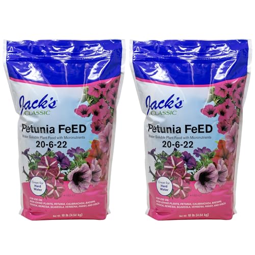 Jack's Classic 20-6-22 Petunia Feed Water-Soluble Fertilizer, 4lb | Powdered, Targeted Micronutrient Package, Promotes Lush Green Iron-Loving Plants and Annuals, Liquid Root & Foliage Feeding