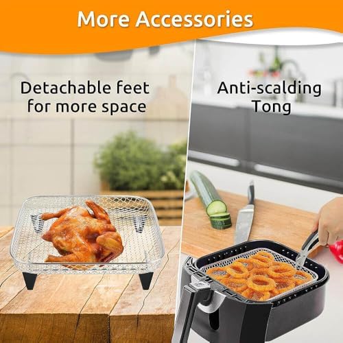 7 Inch Air Fryer Rack Compatible with Ninja Crispi/Ninja Pro 5QT/ Cosori 5QT/ Chefman 5-6QT/ Instant Pot 4Qt Vortex Air fryer &More, 3pcs Stackable Stainless Steel Air fryer Basket with 8 Silicon Feet