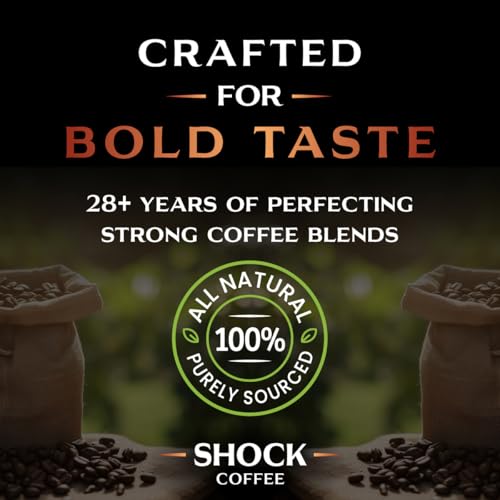 Shock Coffee Ground, The Strongest Caffeinated All-Natural Coffee, Up to 50% more Caffeine. 1 pound