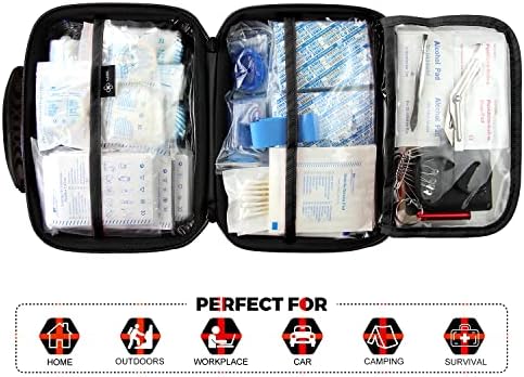 Compact First Aid Kit (228pcs) Designed for Family Emergency Care. Waterproof EVA Case and Bag is Ideal for The Car, Home, Boat, School, Camping, Hiking, Office, Sports. Protect Your Loved Ones. Red