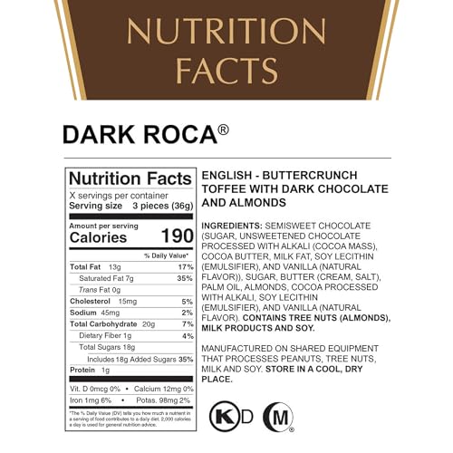 Brown & Haley Roca Chocolate Caramel Buttercrunch Toffee - 5 oz | Caramel Buttercrunch Toffee with Almonds & Sea Salt - Individually Wrapped - Gluten Free, Kosher - Gifts and Sharing