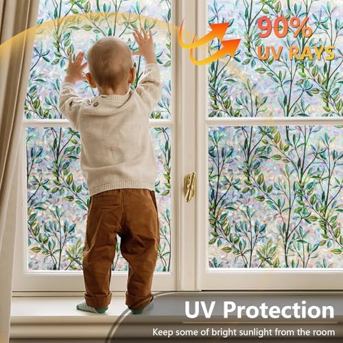 LEMON CLOUD Window Privacy Film, Rainbow Stained Glass Cling,17.5″ x 78.7″
