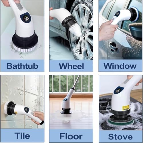 Electric Spin Scrubber for Cleaning with 7 Replaceable Heads | Adjustable Shower Brush with LED Display