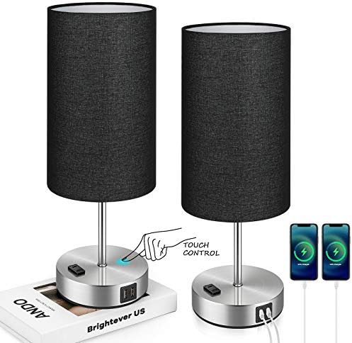 Set of 2 Touch Control Table Lamps with 2 USB Charging Ports&AC Outlet