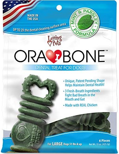 Loving Pets Ora-Bone™ Dental Chews for Dogs – USA Made Dog Dental Sticks with Parsley & Mint – Patented Shape to Reduce Plaque, Tartar, Massage Gums & Freshen Breath (Medium Dogs 14 oz.)