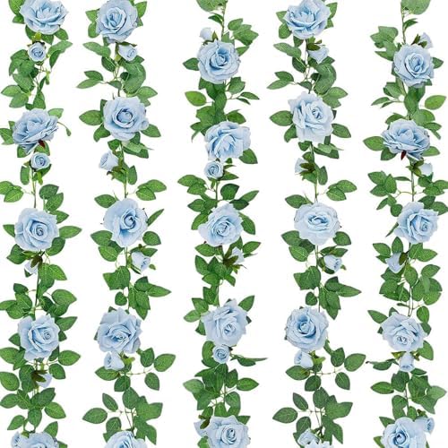 ZIFTY 5Pcs 34FT Flower Garland White Artificial Rose Vine Wedding Decor