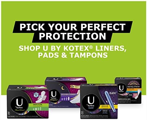 U by Kotex CleanWear Ultra Thin Pads with Wings, Heavy Flow, Fragrance-Free, 6 Packs of 16 (96 Pads Total)