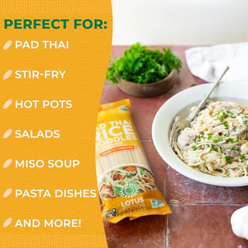 Lotus Foods Organic Brown Rice Pad Thai Noodles, Vegan - 8 Oz (Pack of 1) | Asian Style Noodles for Stir Fry, Gluten Free, Whole Grain, Non GMO