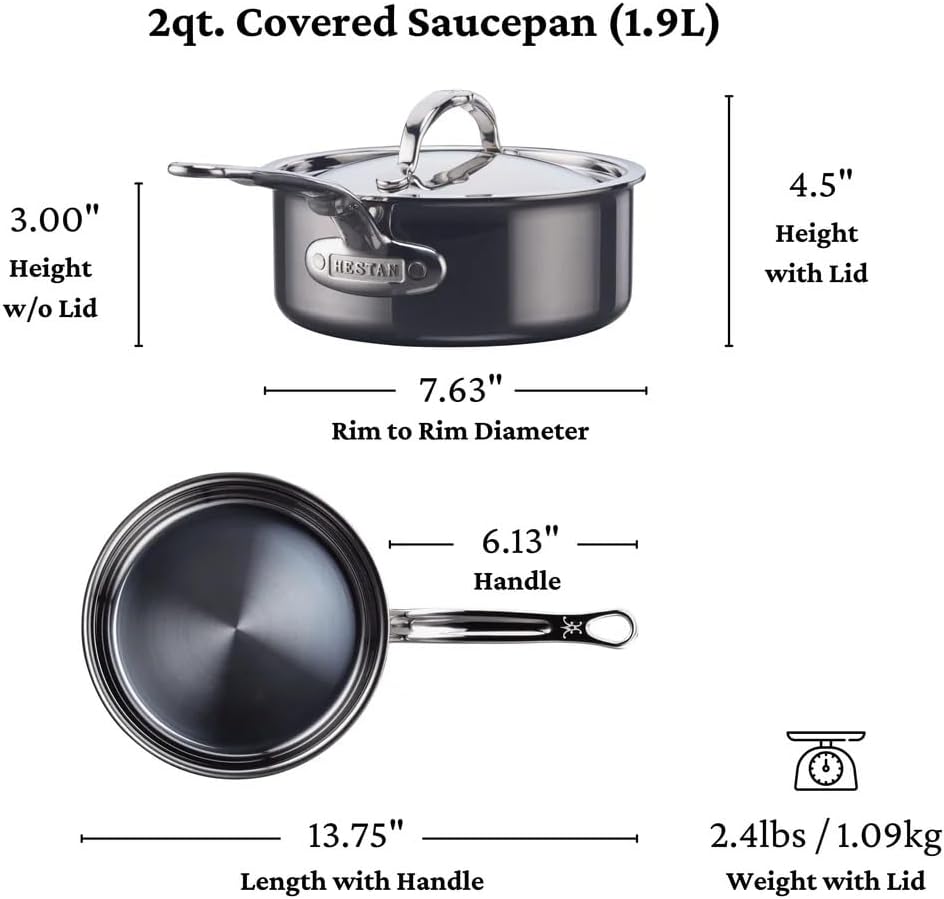 Hestan NanoBond Molecular Titanium 5-Piece Cookware Set - PFAS-Free Stainless Steel, 4x Stronger, 1050°F Safe, Induction Compatible