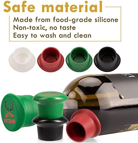 Whaline 8 Pack Christmas Wine Bottle Stoppers and Gift Box, Funny Silicone Reusable Caps Bottle Sealers with a Funny Saying for Wine Beer Bottles