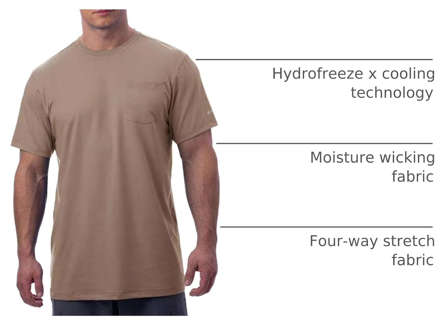 Arctic Cool Men’s Crew Neck Instant Cooling Pocket Workwear Moisture Wicking Performance UPF 50+ Short Sleeve Shirt