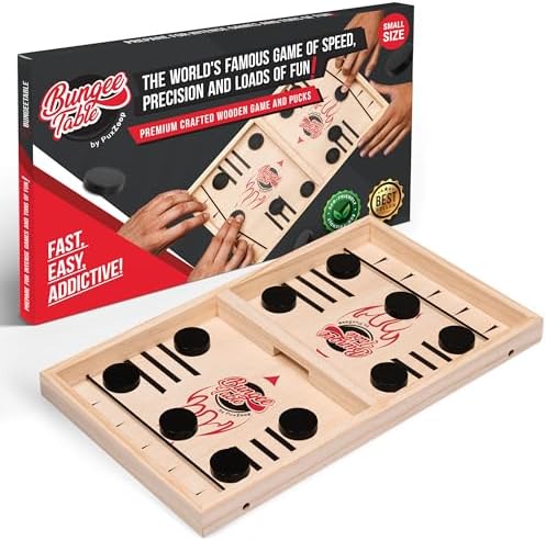 Fast Sling Puck Game - Test Your Speed and Accuracy with This Fast-Paced Wooden Air Hockey Board Game - Guaranteed Fun for Family Night or Friends