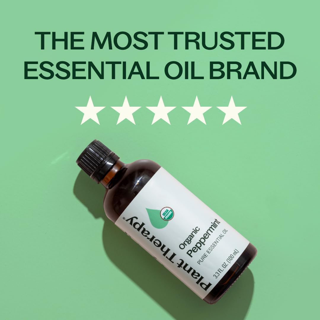 Plant Therapy Organic Peppermint Essential Oil, 100 mL (3.3 oz), 100% Pure and Undiluted, USDA Certified Organic, for Diffusion, Skin, and Hair