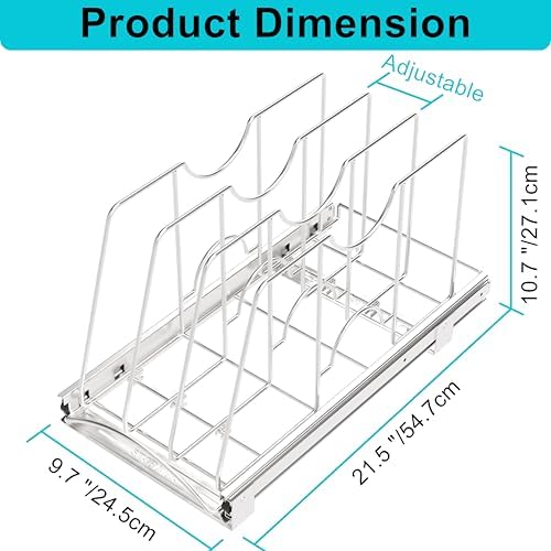 Pull Out Cookie Sheet Organizer, 11" W x 22" D x 11.8" H, Chrome