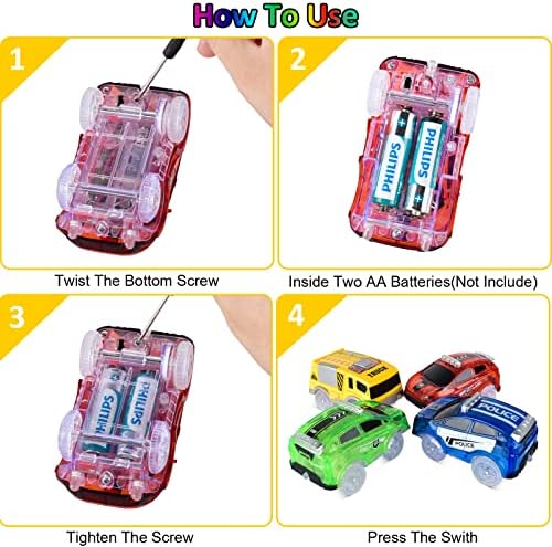 Tracks Cars Only Replacement, Flex Track Race Cars Glow in the Dark with 5 Flashing LED Lights