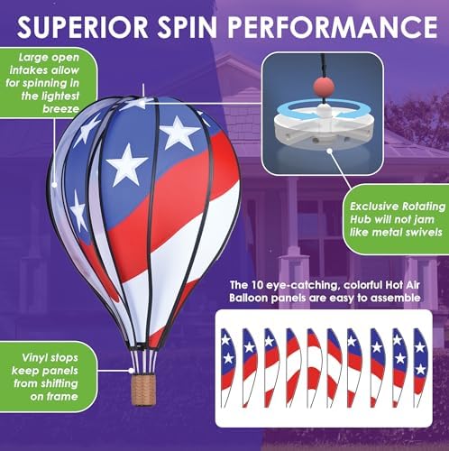 Hot Air Balloon Hanging Garden Spinner 22" - Vibrant Patriotic Design, Weather-Resistant Outdoor Decor, Durable & Lightweight for Patios, Yards