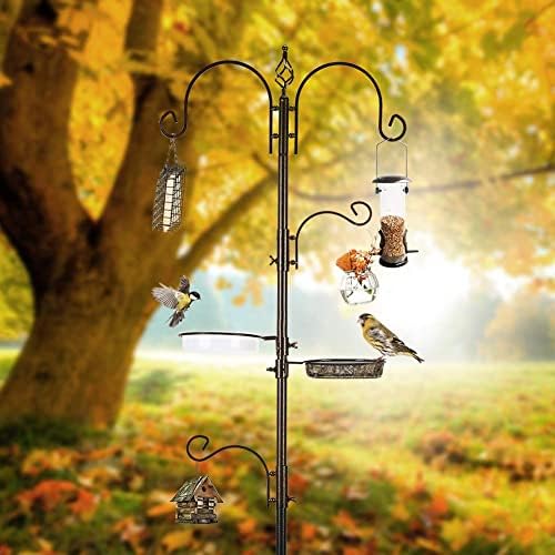 Deluxe Bird Feeding Station Kit with Multi Feeder Hanging Pole, Metal Suet Feeder, Bird Bath