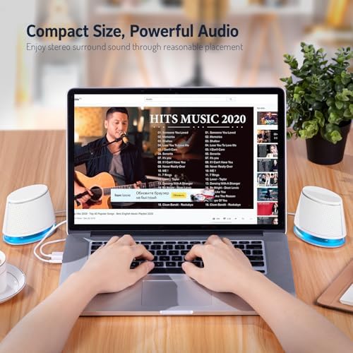 Sanyun SW102 Computer Speakers for Desktop PC Laptop, 2.0 USB Powered | Dual Passive Radiators, Punchy Bass, 3.5mm AUX for Audio, In-Line Volume Control, Plug and Play, Space-Saving (Pair, Black)
