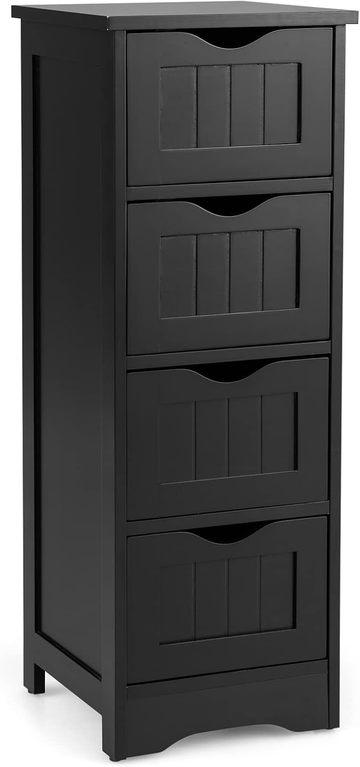 Tangkula Bathroom Floor Cabinet, Freestanding Narrow Side Storage Organizer with 4 Drawers, Multifunctional Towel Cabinet with Anti-Tip Kit for Living Room Laundry Entryway (4 Drawers, White)