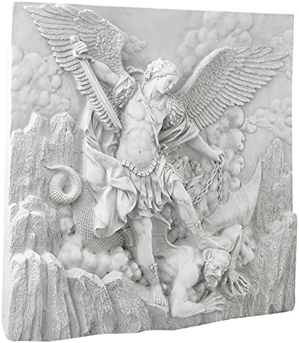 Design Toscano Michael the Archangel Slaying Demon Indoor/Outdoor Wall Frieze Sculpture, 22 inches wide, Cast Stone Resin, Antique Stone Finish