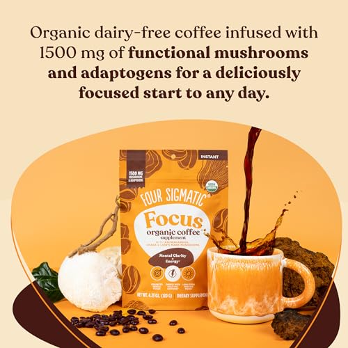 Four Sigmatic Organic Instant Coffee Powder | Mushroom Coffee Instant Mix with Cordyceps, Chaga and Eleuthero for Better Focus and Immune Support | 10 Packets