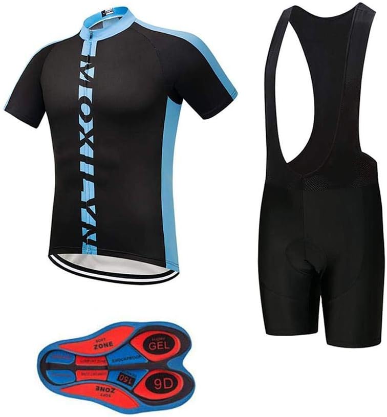 Men's Quick-Dry Cycling Jersey Set Road Bike Bicycle Shirt + Bib Shorts with 9D Gel Pad MTB Riding Clothing Kit