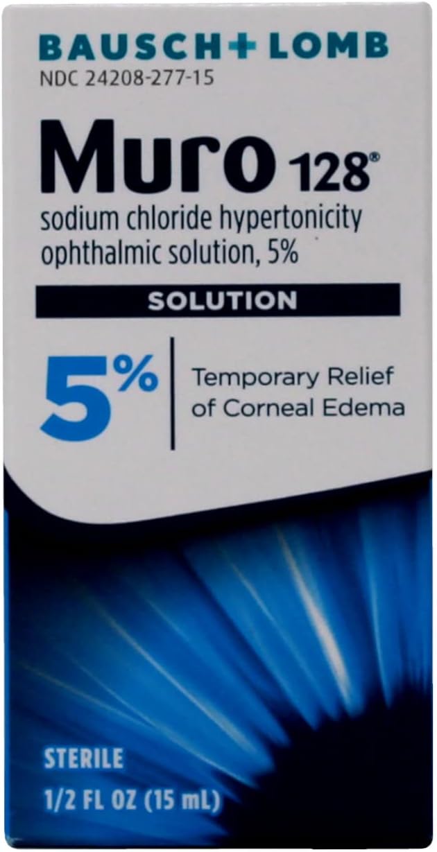 Muro 128 5% Sodium Chloride Hypertonicity Ophthalmic Solution, from Bausch + Lomb, 0.5 Fl Oz for Temporay Relief of Corneal Edema (1 Box Only)