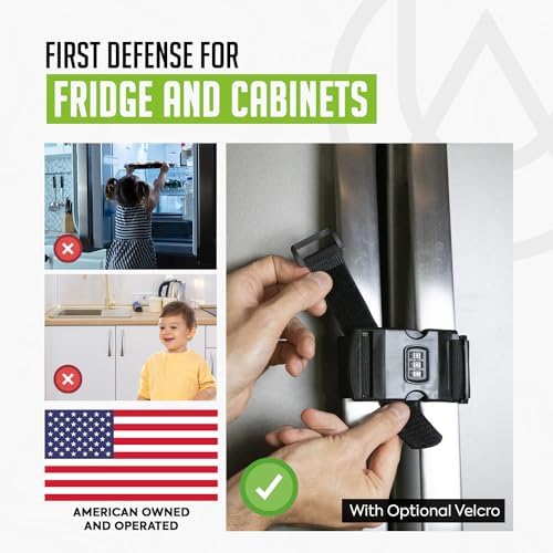 Urban August Child-Proof Refrigerator Lock with Combination - Original French Door Fridge Strap Lock for Kids, & Toddlers - Secure, Adjustable