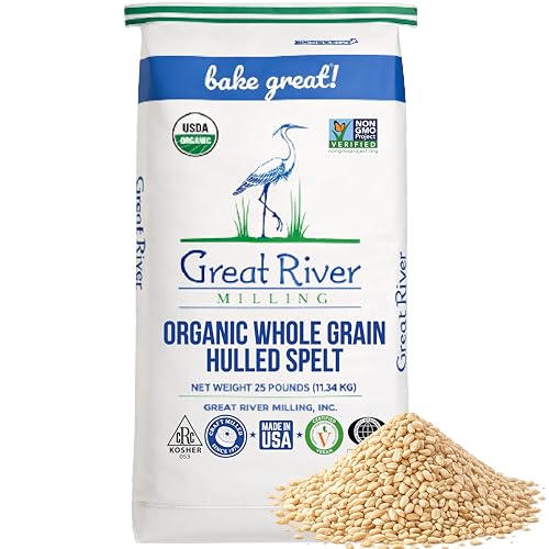 Great River Milling Organic Hulled Spelt Berries, Ancient Grain, 25 lb | Organic Hulled Spelt Berries for fresh spelt flour, bread, salads, pilaf, hot cereal and grain bowls; chewy cooked berries