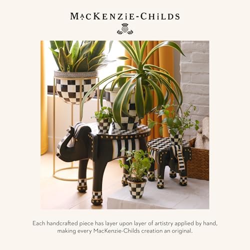 MACKENZIE-CHILDS Enamel Flowerpot, Black-and-White Courtly Check | Hand-painted design, made from enameled steel, decorative garden pot for flowers