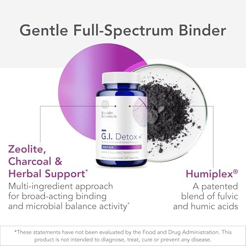 Biocidin GI Detox+ Binder Supplement, Toxins Cleanse Support, 60 Count | Gut Detox, Zeolite Heavy Metal Cleanse Support, Activated Charcoal