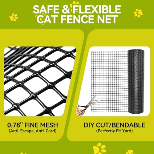 Cat Fence Outdoor Barrier 33FT, Cat-Proof Fence Topper System | Anti-Climb Fence Extender for Existing Fence, Cat Proof Netting for Wood, Metal