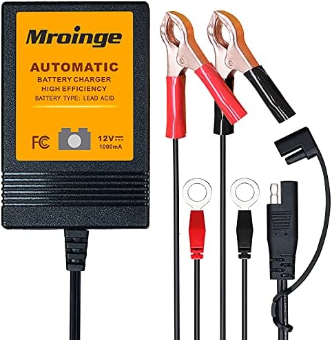 Trickle Charger 12V 1000mA Smart Battery Charger & Maintainer and Automatic Float Charger for Motorcycle, ATV, Lawnmowers and More
