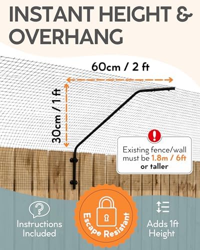 Cat Fence Outdoor Barrier - Top of Fence Height Extender Solution for Pets - Wall Topper – Invisible Solution for Small Dogs - Cat proofing Fence