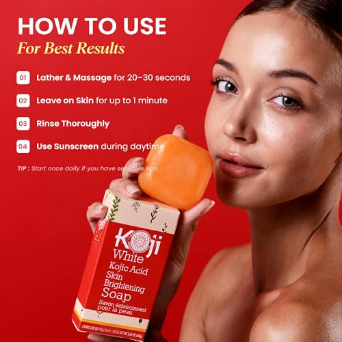 Koji White Pure Kojic Acid Soap | Glycerin Soap Bar for Gentle Skin Brightening and Exfoliation with Tea Tree, Coconut Oil