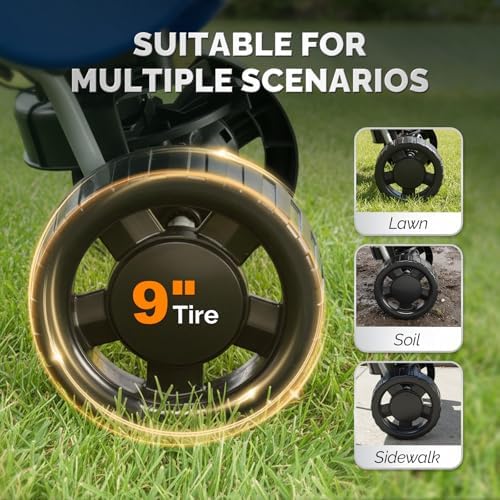 VINGLI 70lbs Fertilizer Spreader with 15 Adjustable Drop Rate, Pre-Assembled Walk-Behind Seed Spreader, with 9" Tire for Multi-Terrain, Broadcast Spreader for Lawn Care & Seed Spreading