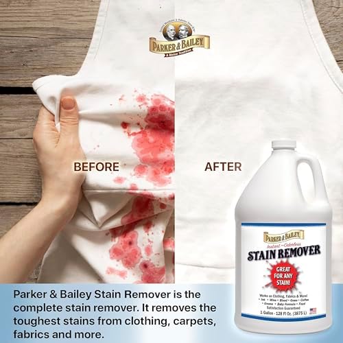 Parker & Bailey Liquid Stain Remover - Instant Stain Removal on Laundry Clothing Fabric Ink Grease Blood Grass Coffee Wine Food Carpet Upholstery Spot Cleaner Odor Free Detergent Booster, 8oz