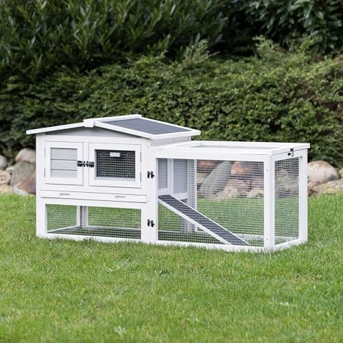 Trixie Natura Insulated Rabbit Hutch with Run, Ideal Outdoor Bunny House for Cold Weather, Foam Insulation Walls, Gray
