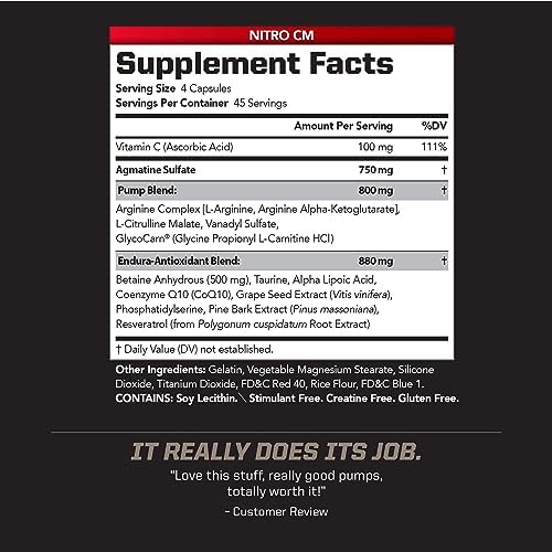 PMD Sports Nitro CM Nitric Oxide with Agmatine Supplement - 90 Capsules | Muscle Growth Support, Muscle Pump, L-Arginine, Endurance Antioxidants Boost, Hardcore Training and Bodybuilding Support