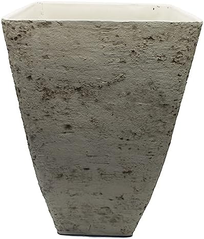 The HC Companies Tahoe Tall Square Planter - Weather-Resistant Indoor & Outdoor Plant Pot - Premium Decorative Planter Made from Crushed Stone Resin (23”H, White Birch, Pack of 1)