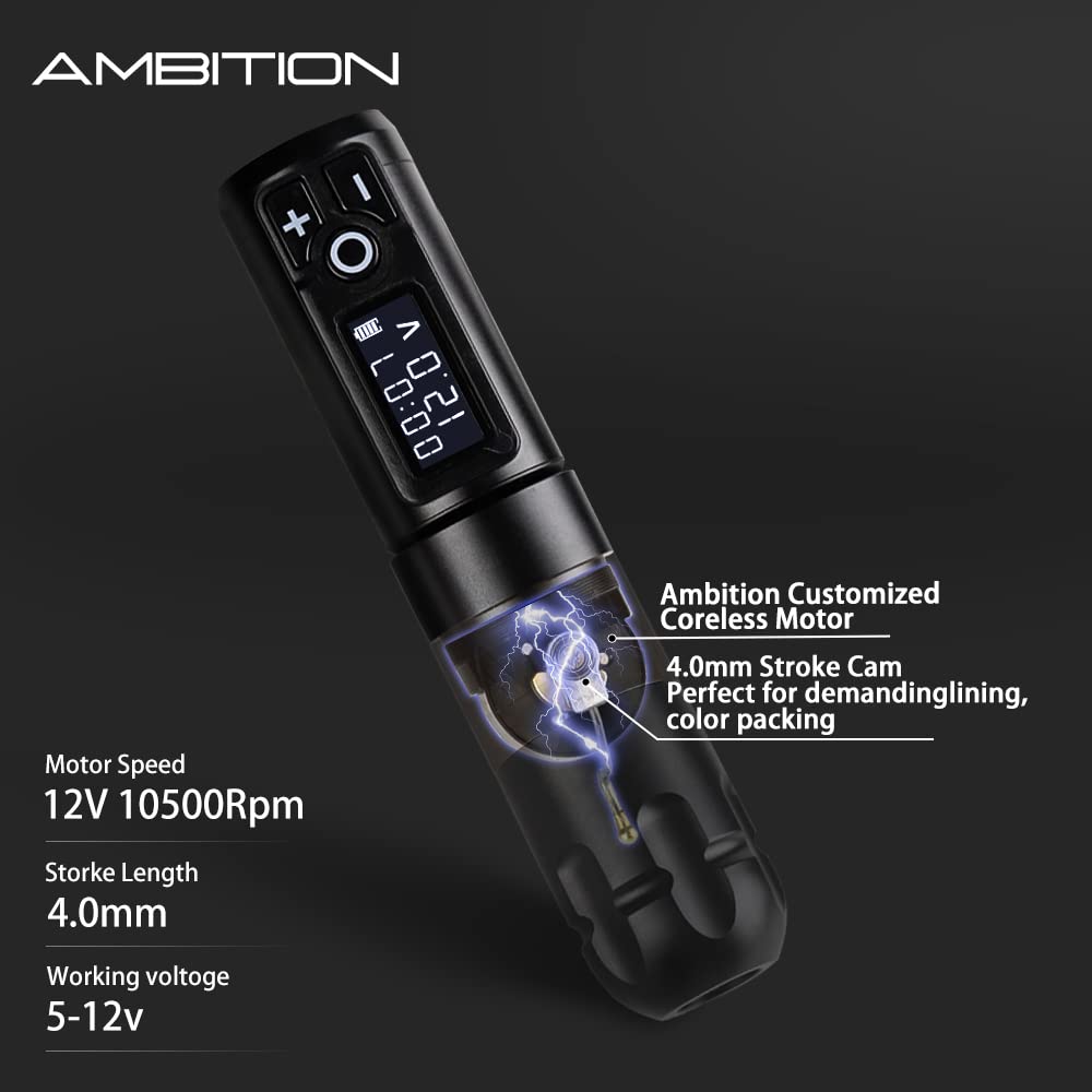 Ambition Soldier Rotary Battery Pen Tattoo Cartridge Machine with 2400mAh Power Japan Coreless Motor Digital LED Display Tattoo Equipment Supply for