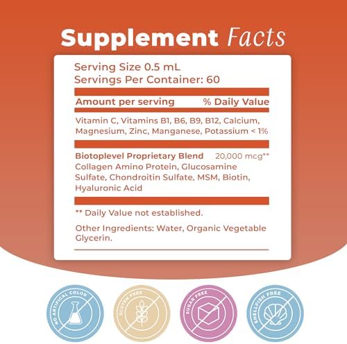 Liquid Glucosamine, Chondroitin, MSM, Biotin, Hyaluronic Acid, All in One Formula for Good Health of Joints, Bones, Hair, Skin & Nails