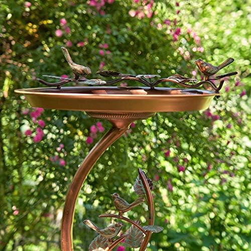 Zaer Ltd. Shallow Birdbath on Curved Branch Stand (Aged Copper Finish)