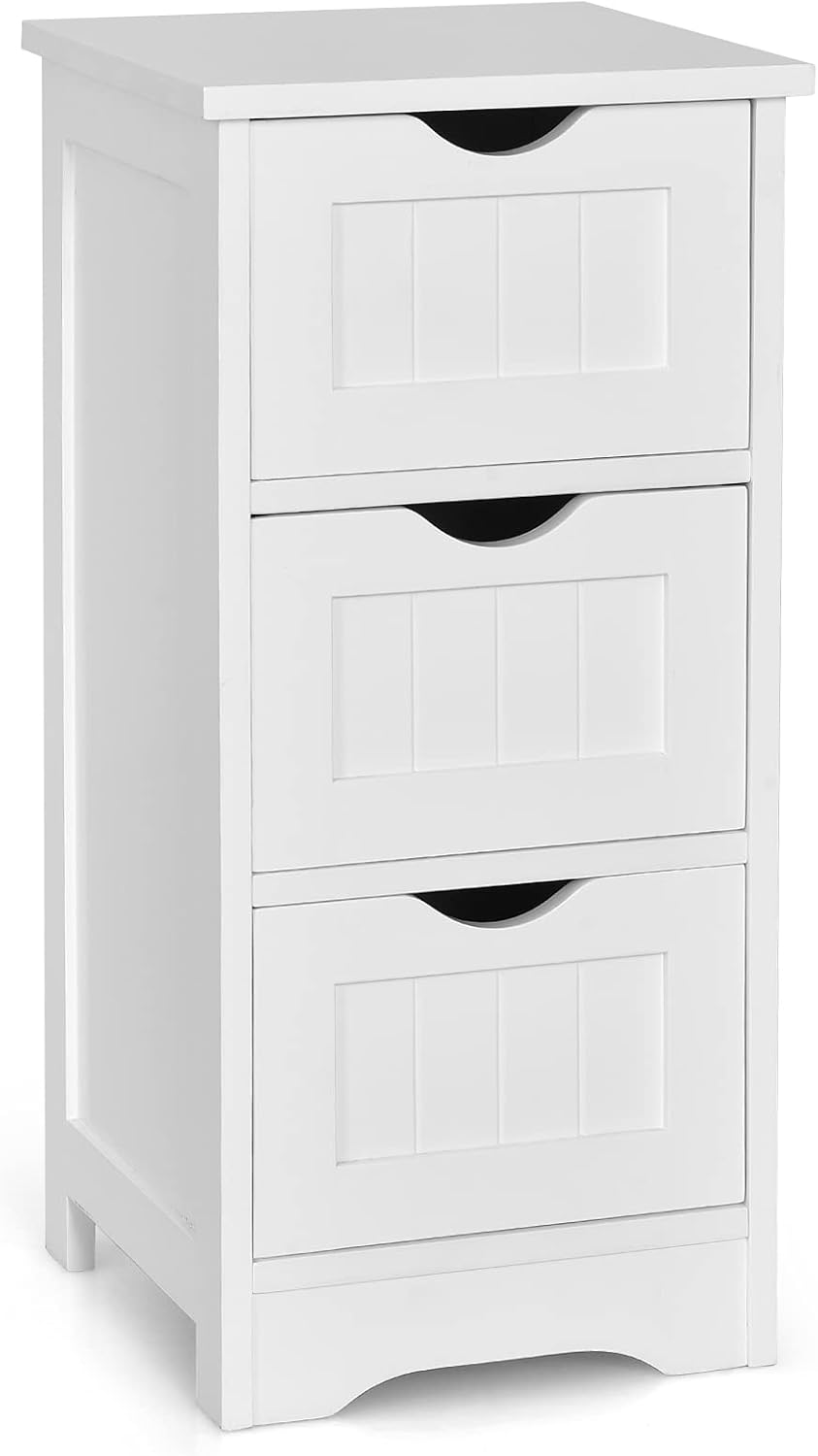 Tangkula Bathroom Floor Cabinet, Freestanding Narrow Side Storage Organizer with 4 Drawers, Multifunctional Towel Cabinet with Anti-Tip Kit for Living Room Laundry Entryway (4 Drawers, White)
