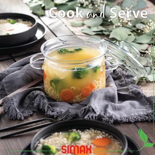Simax 48 Oz Borosilicate Glass Saucepan With Lid - Microwave, Stove and Dishwasher Safe Potpourri Pot and Serving Dish