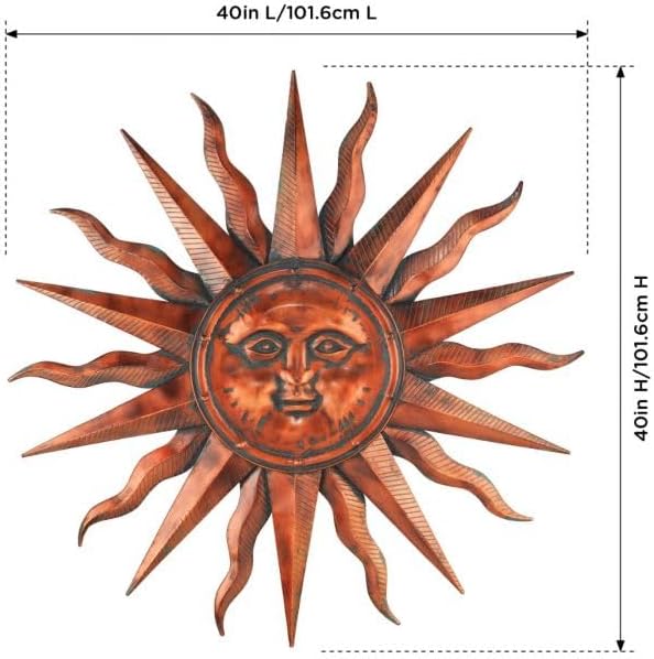 Regal Art & Gift Handcrafted Metal Sun Wall Decor, Rustic Sunburst Wall Art | Copper Patina, 40 in, Metal, Rust-Resistant Sunburst Sculpture, Eye-Catching Accent for Patio, Garden & Home