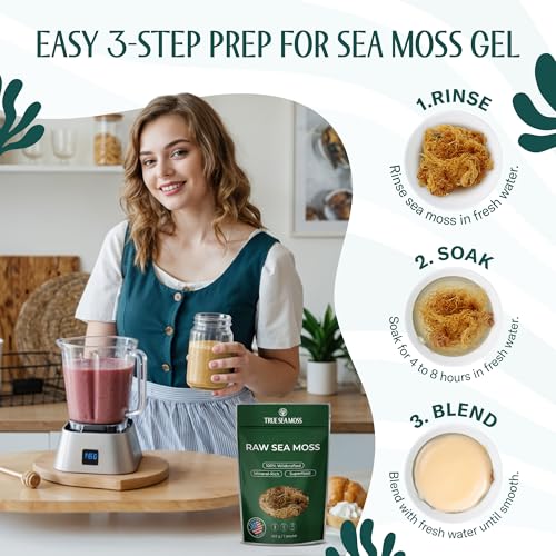 TrueSeaMoss Raw Irish Sea Moss – Wildcrafted Sun-Dried Seaweed for Homemade Gel – 16oz (1 lb) Makes Up to 200oz Gel – Atlantic Harvested