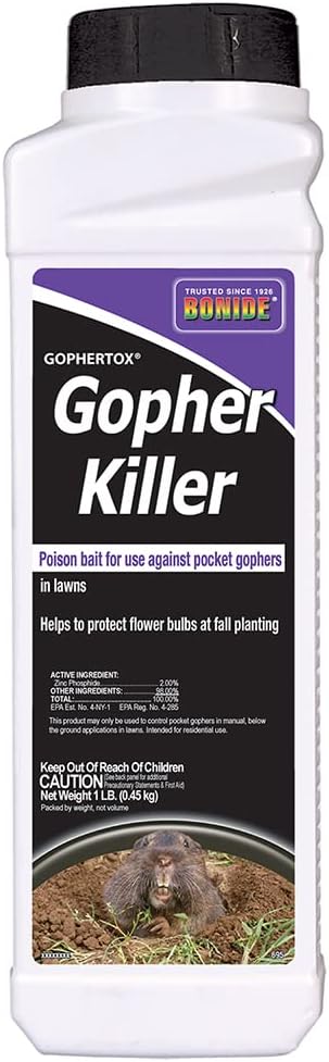 Bonide Gophertox Gopher Killer, 1 lb. Ready-to-Use Poison Bait Granules to Protect Lawn & Garden from Pocket Gophers