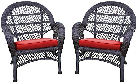 Jeco Wicker Chair with Red Cushion, Set of 2, White/W00206-